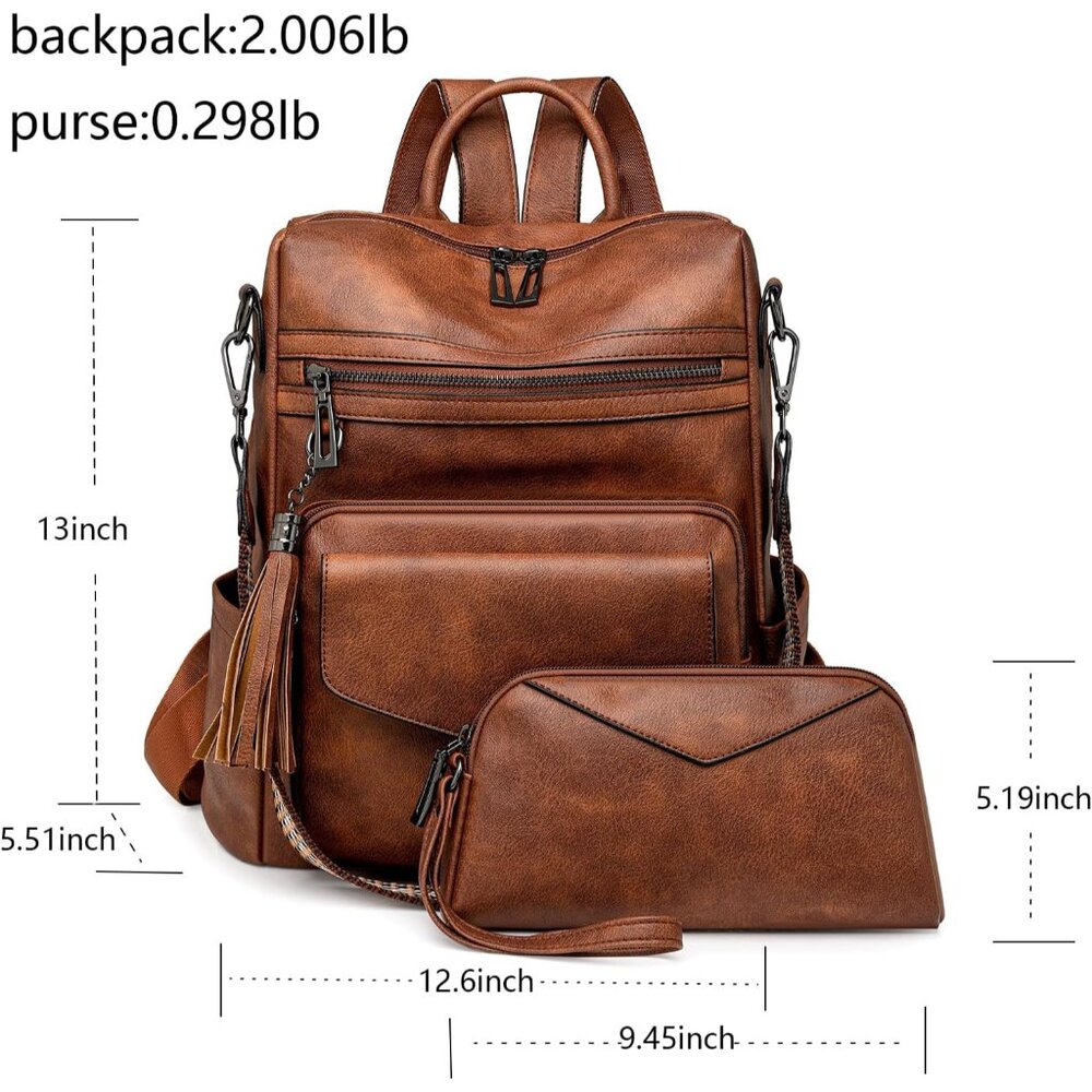Chic Brown Leather Multi-Functional Backpack & Sh… - image 3
